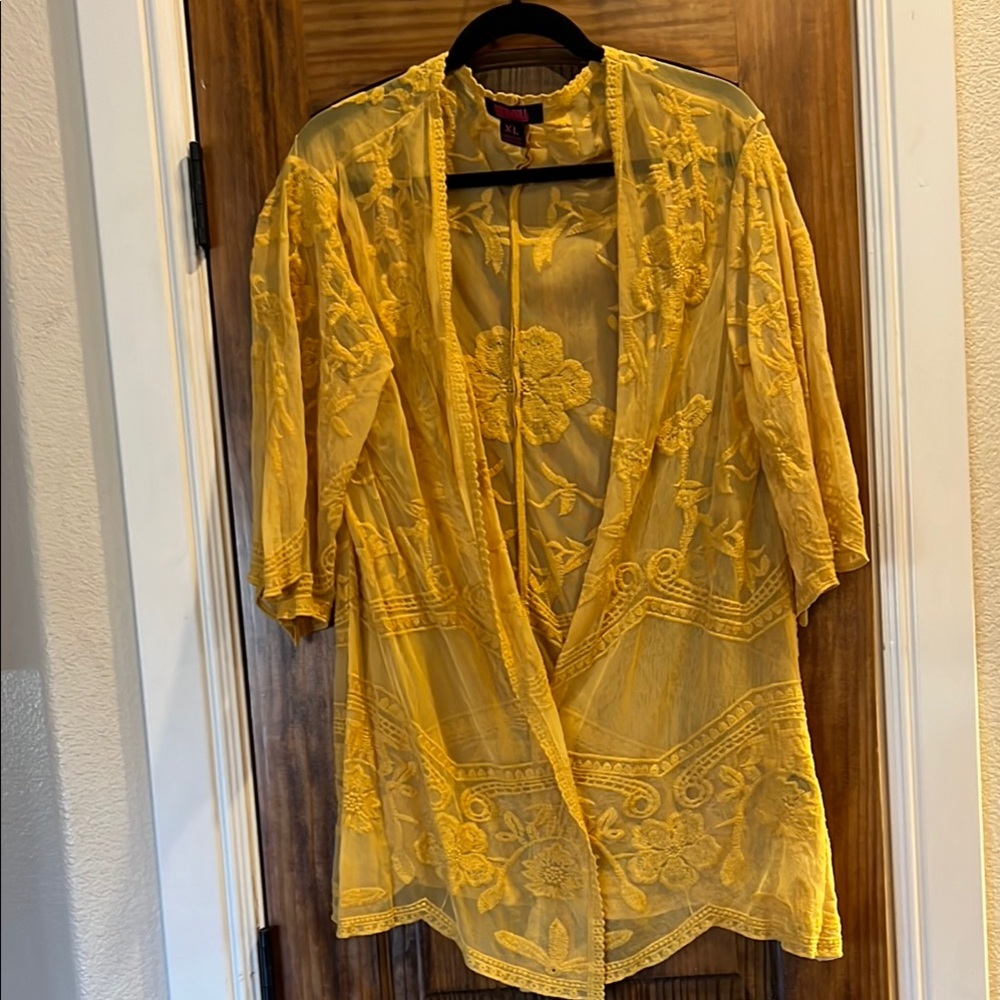 Yellow Sheer Embroidered Women's Top